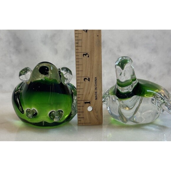 Murano Style Frog And Turtle Paperweight Set Green Hand Blown Art Glass - Picture 6 of 14